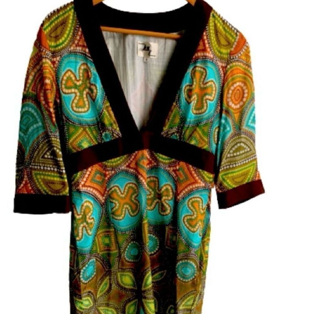 Milly Batik Style Tunic Dress Size 6 V-Neck Empire Waist, Resort Cover-Up